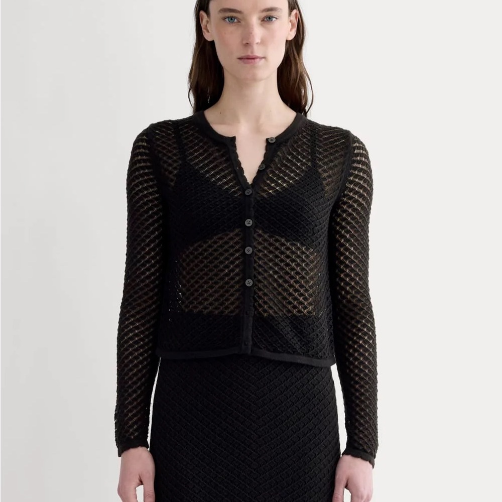 Everlane Lace Knit Black Cardigan NWT
